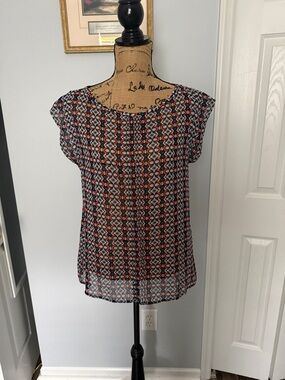 Mango Geometric Print Cap-Sleeve Blouse - Black, Red, White